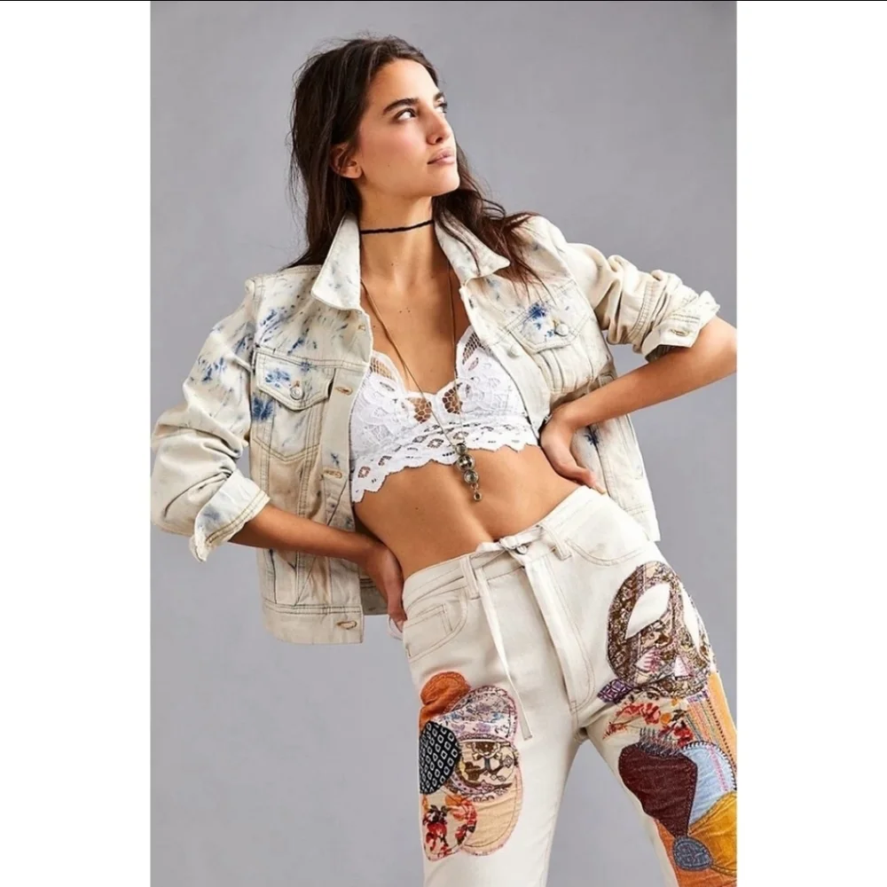 Free People Rumors Acid Wash Tie Dye Denim Trucker Jacket Size Small NWT!